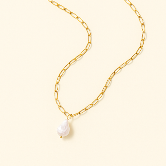 KOS Gouden Paperclip Ketting met Parel