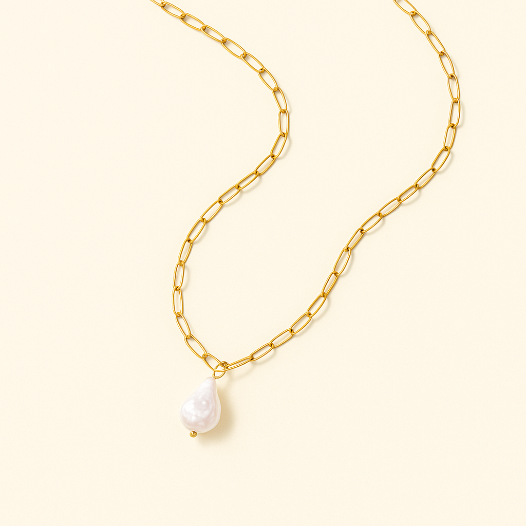 KOS Gouden Paperclip Ketting met Parel